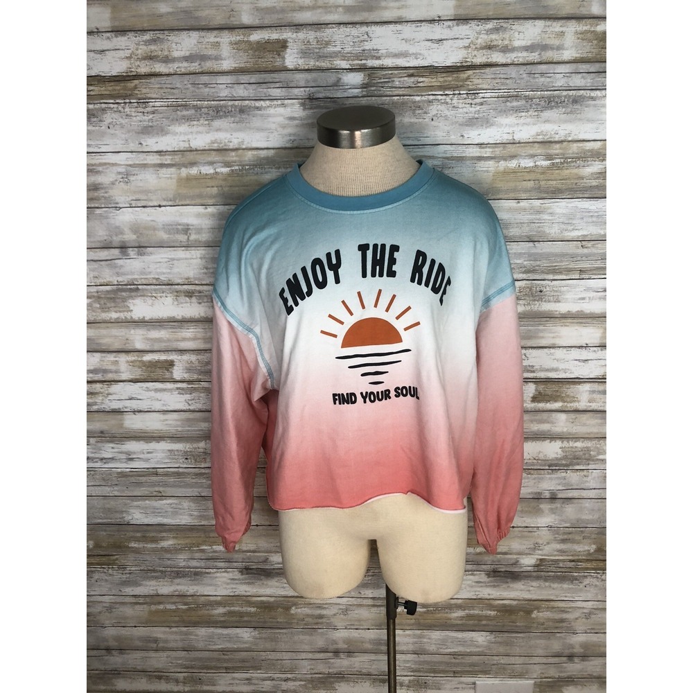 C & C California Sweatshirt Women's Pullover Coral Blue Size L Long Sleeve